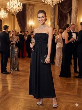 BCBG Paris Black Strapless Ruched Maxi Dress